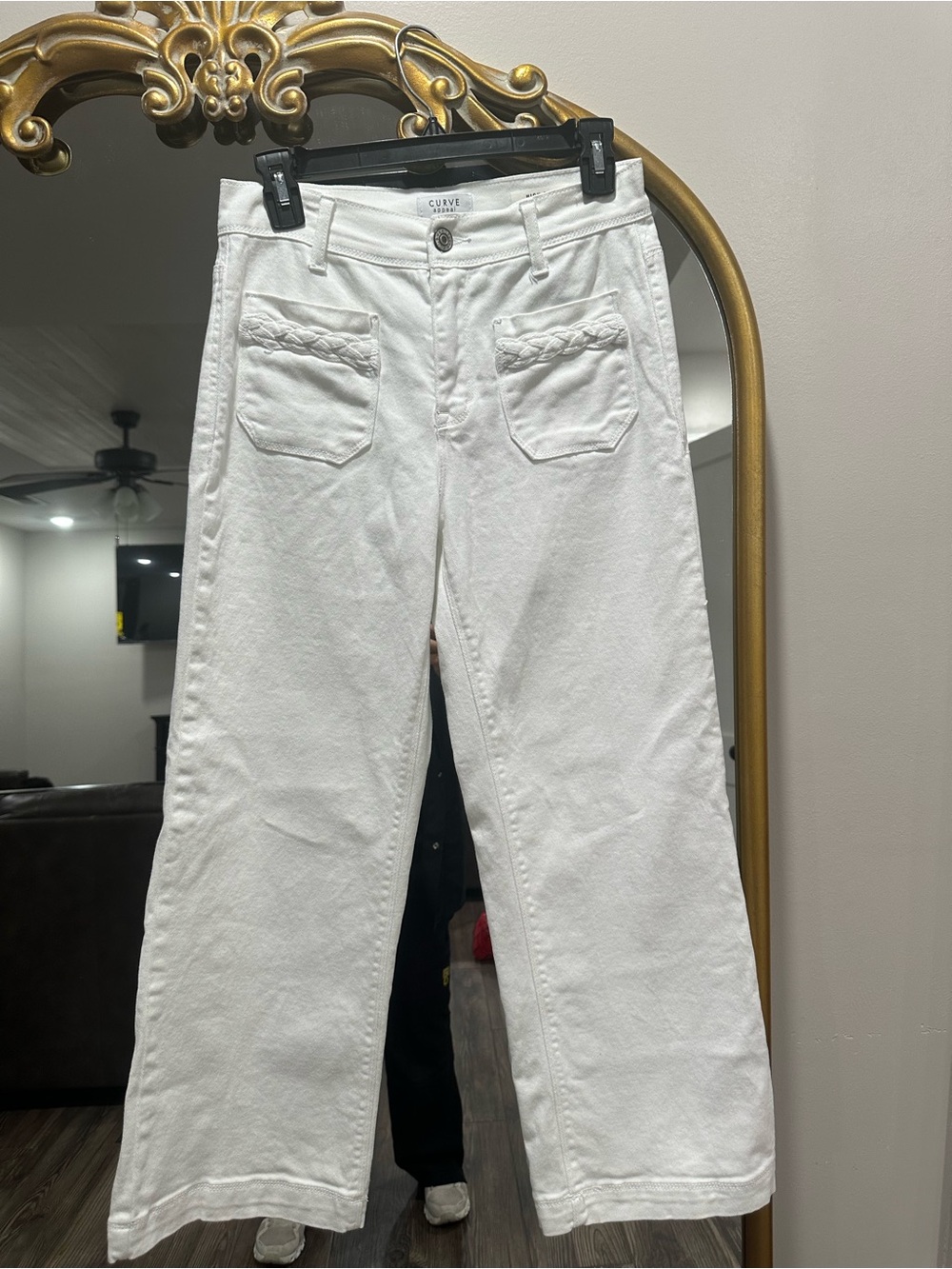 Curve Appeal White High Rose Wide-Leg Jeans with Braided Pocket Detail - Picture 11 of 16